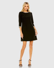 Black Embellished Crepe Cocktail Dress