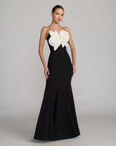 Black Strapless Crepe Mermaid Gown With 3D Flowers