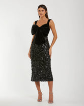 Black Sleeveless Sequin Midi Dress With Velvet Bow
