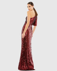 Red One Shoulder Sequin Evening Gown