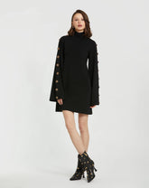 Black Long Sleeve Mini Knit Dress With Sleeve Detail