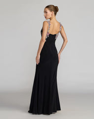 Black Sweetheart Jersey Gown With Beaded Flowers
