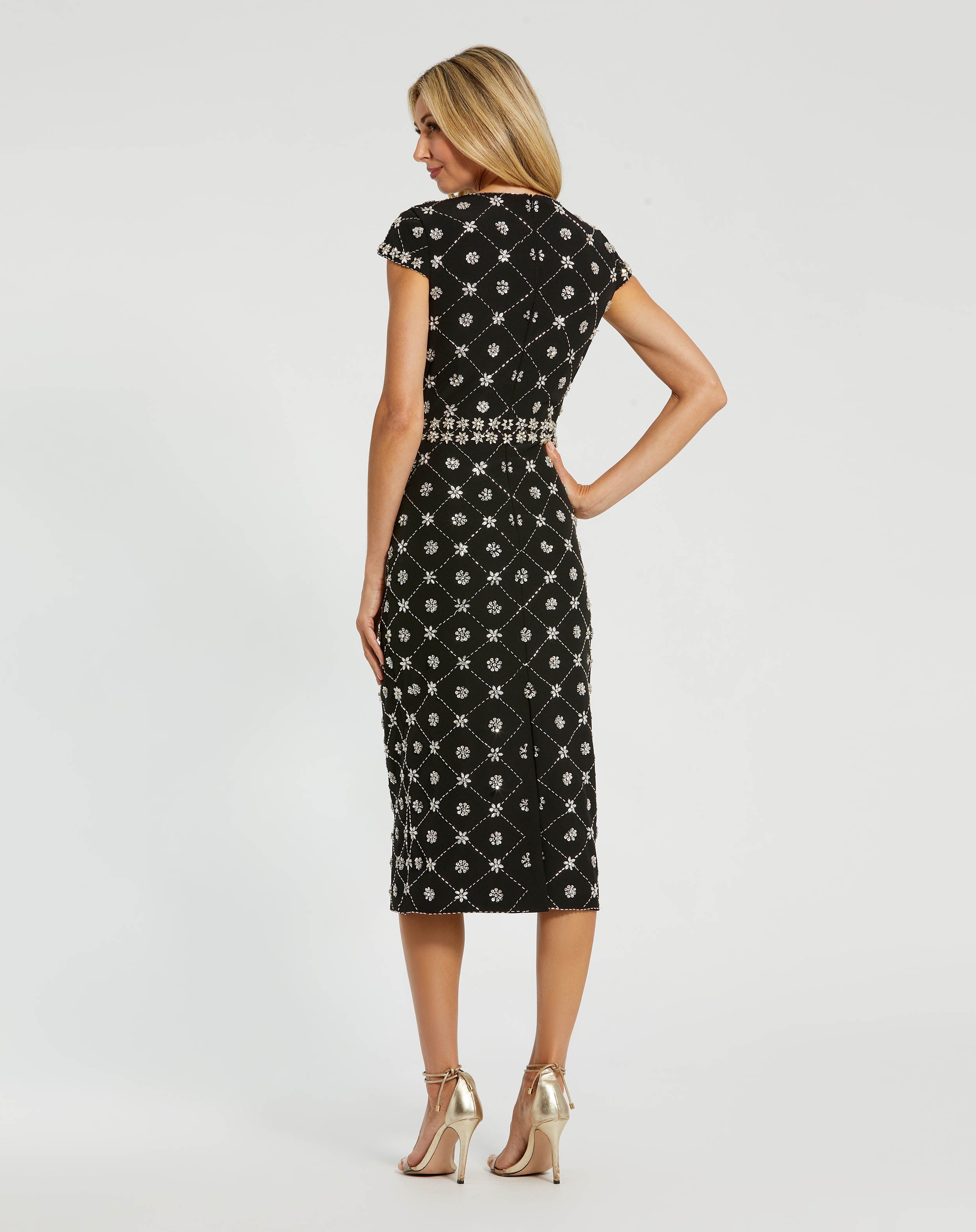 Black Hand Embellished High Neck Midi Dress