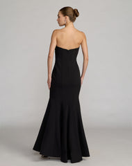 Black Strapless Crepe Mermaid Gown With 3D Flowers