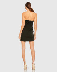 Black and White Strapless Ruffle Detail Mini Dress