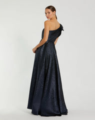 Navy One Shoulder Metallic Ball Gown