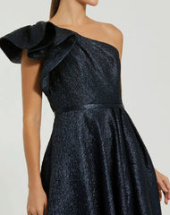 Navy One Shoulder Metallic Ball Gown