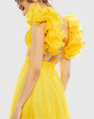 Yellow Ruffle Tiered Cut-Out Chiffon Gown