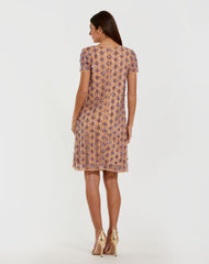 Beige and Purple Short Beaded Shift Dress