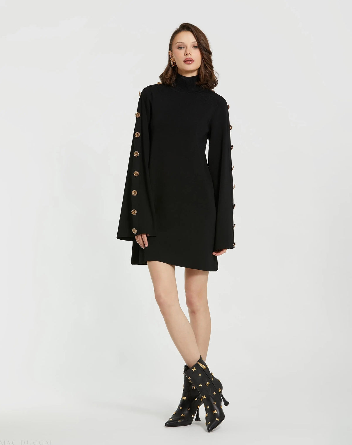 Black Long Sleeve Mini Knit Dress With Sleeve Detail